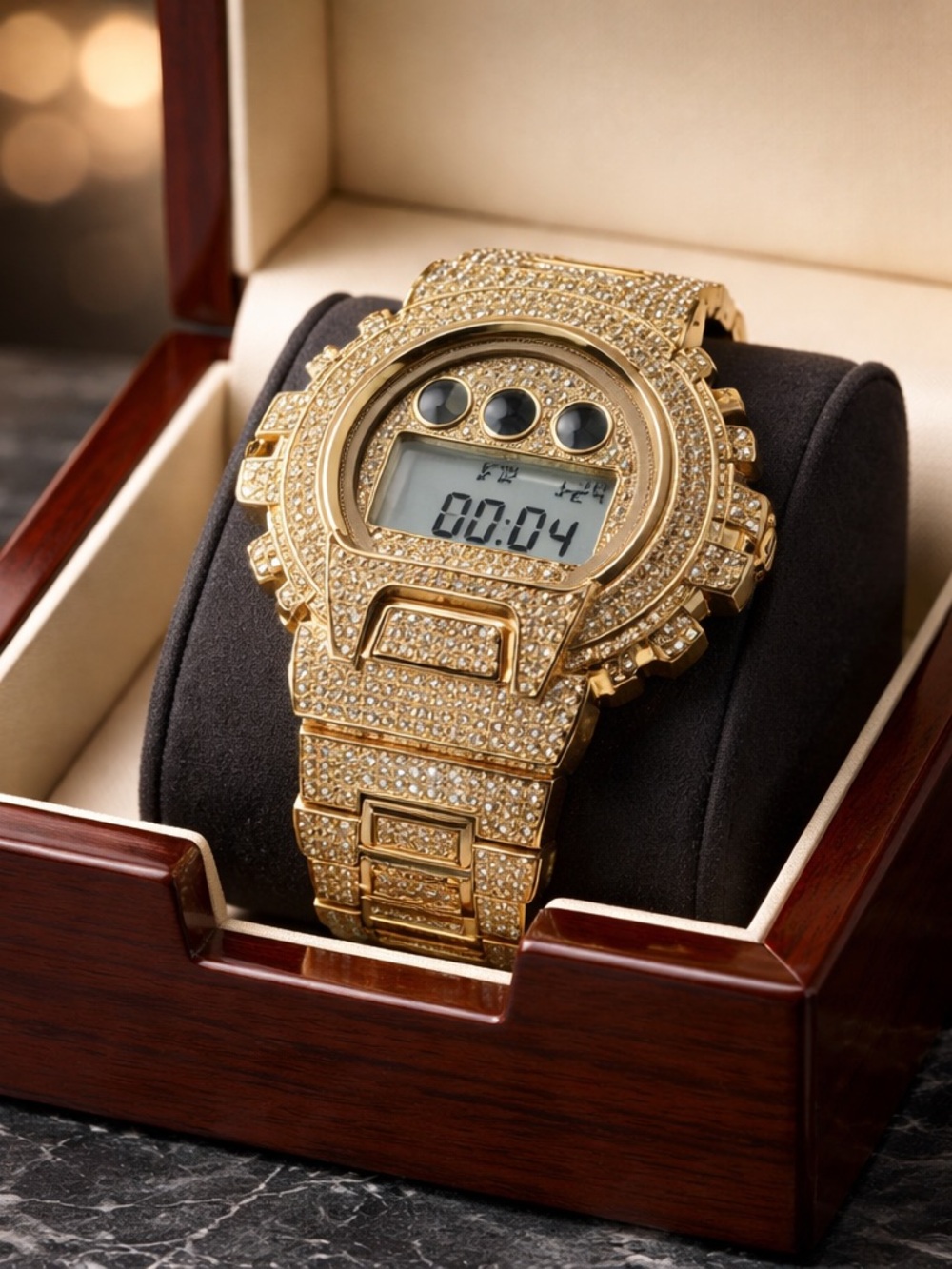 ACTIVA SOLUNA X GOLD TONE w/ crystals Watch 51mm water resistant 🔥